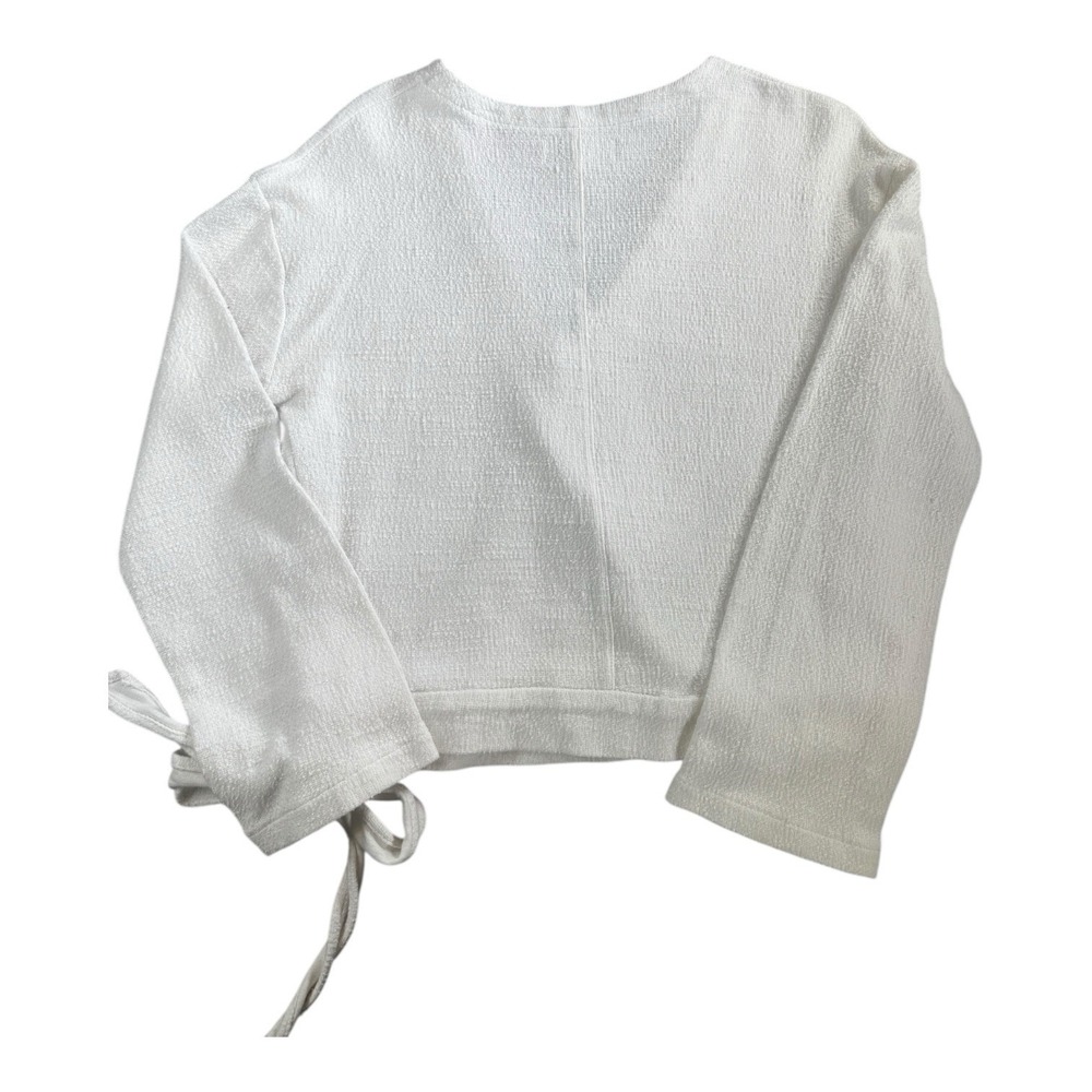 Texture Thread Madewell Wrap Top White Textured Knit Long Sleeve Cropped XS‎ - Picture 4 of 11